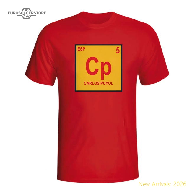 Carlos Puyol Spain Periodic Table T-shirt (red)-Football Jersey Hub