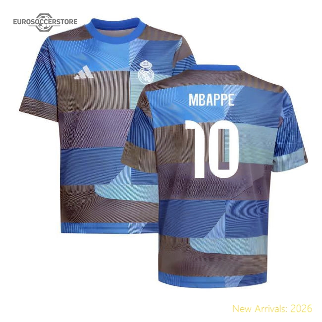 2025-2026 Real Madrid Pre-Match Shirt (Blue) - Kids (Mbappe 10)-Football Jersey Hub