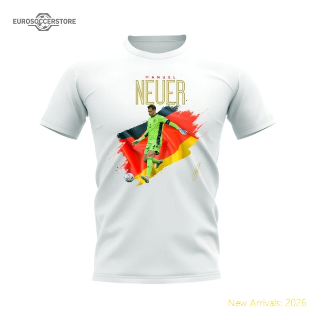 Manuel Neuer Germany Flag T-Shirt (White)-Football Jersey Hub