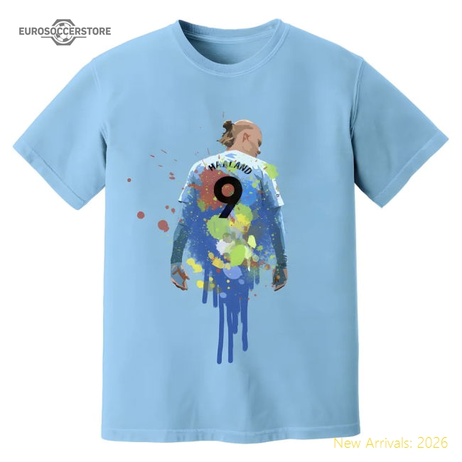 Erling Haaland Man City Art T-Shirt (Sky)-Football Jersey Hub