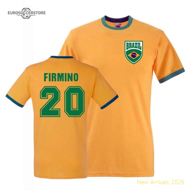 Roberto Firmino Brazil Ringer Tee (yellow)-Football Jersey Hub