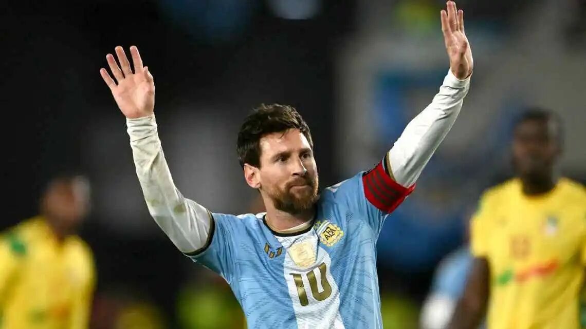Messi acknowledges the crowd during the match against Benin