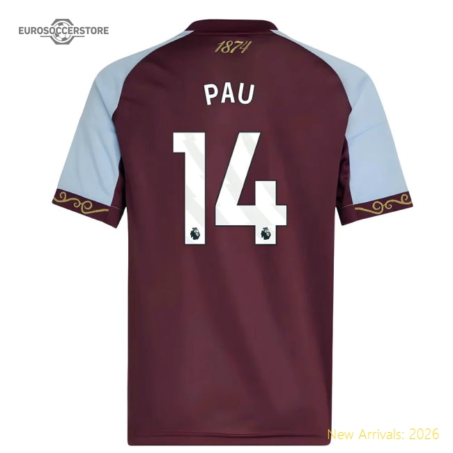 2025-2026 Aston Villa Home Shirt (Kids) (Pau 14)-Football Jersey Hub