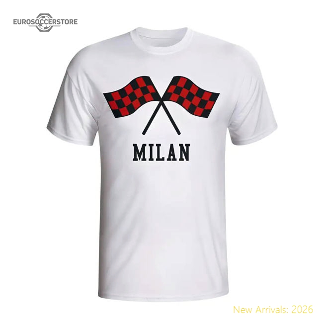 Ac Milan Waving Flags T-shirt (white) - Kids-Football Jersey Hub