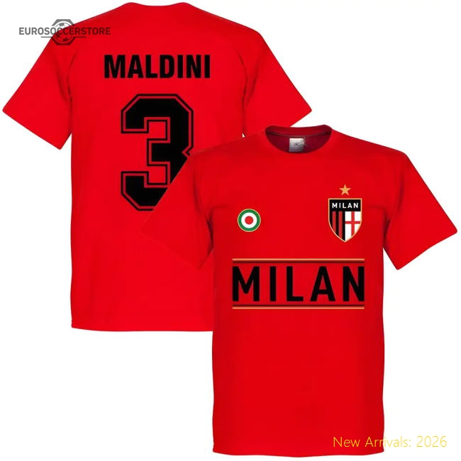 Milan Maldini 3 Team T-Shirt - Red-Football Jersey Hub