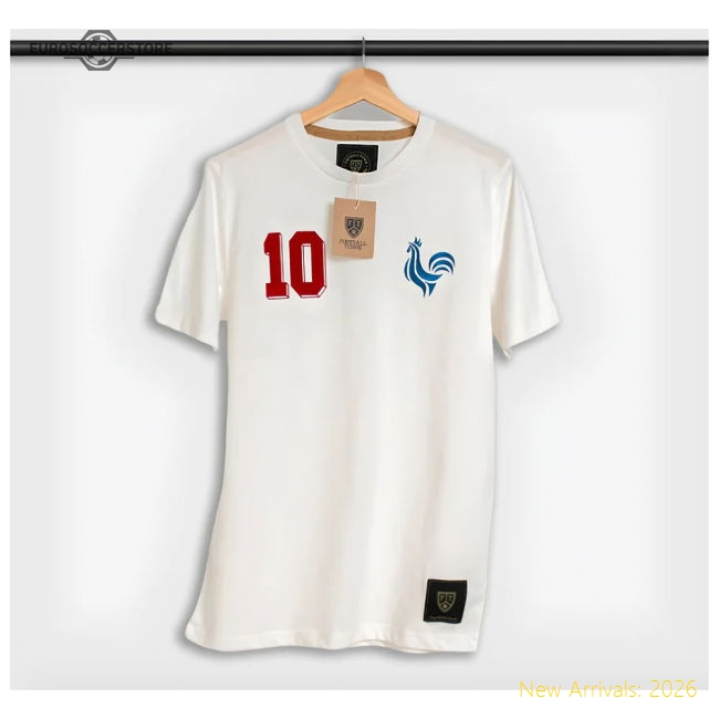 France Les Bleus 10 White Retro Football Tee-Football Jersey Hub