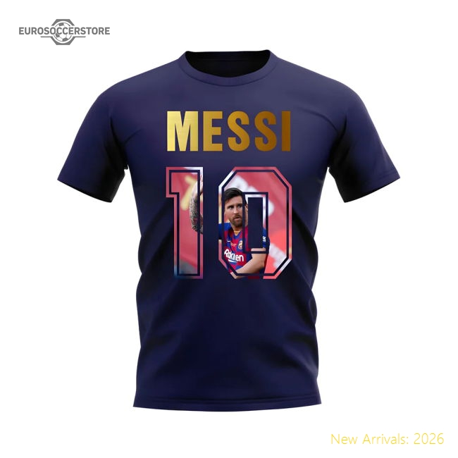 Lionel Messi Name And Number Barcelona T-Shirt (Navy)-Football Jersey Hub