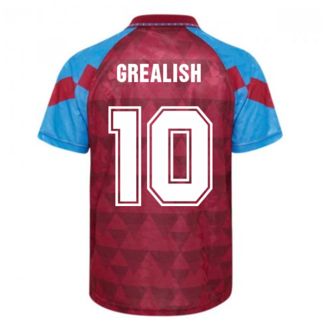 Score Draw Aston Villa 1990 Retro Football Shirt (Grealish 10)-Football Jersey Hub