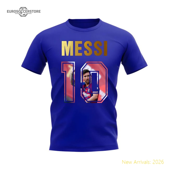 Lionel Messi Name And Number Barcelona T-Shirt (Blue)-Football Jersey Hub
