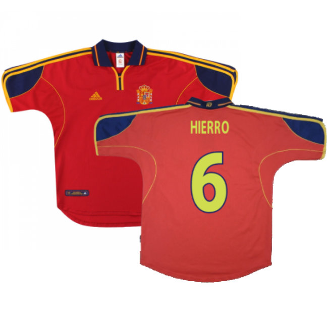 Spain 1999-02 Home Shirt ((Excellent) S) (Hierro 6)-Football Jersey Hub