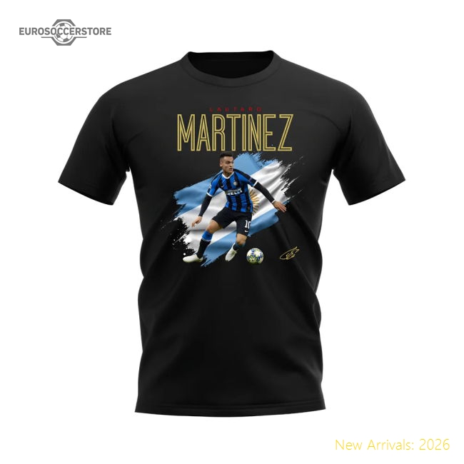 Lautaro Martinez Inter Milan Flag T-Shirt (Black)-Football Jersey Hub