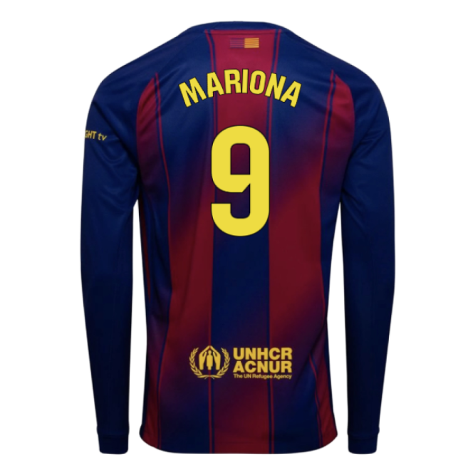 2025-2026 Barcelona Home Long Sleeve Shirt (Mariona 9)-Football Jersey Hub