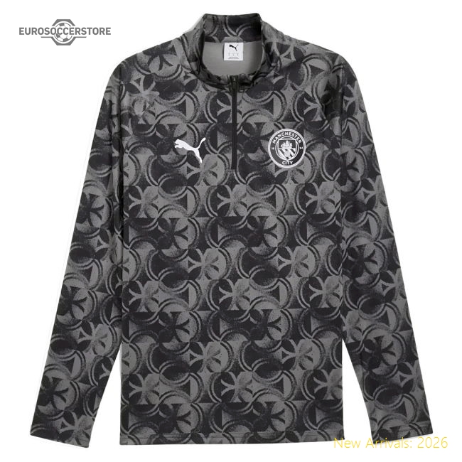 2025-2026 Man City Warm Up 1/4 Zip Top (Black)-Football Jersey Hub