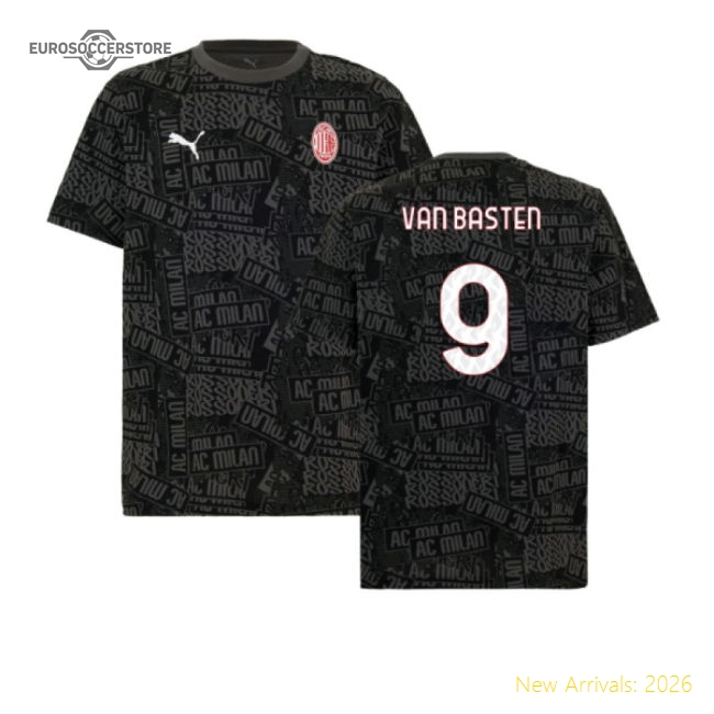 2025-2026 AC Milan ftblCulture Tee AOP (Black) (Van Basten 9)-Football Jersey Hub