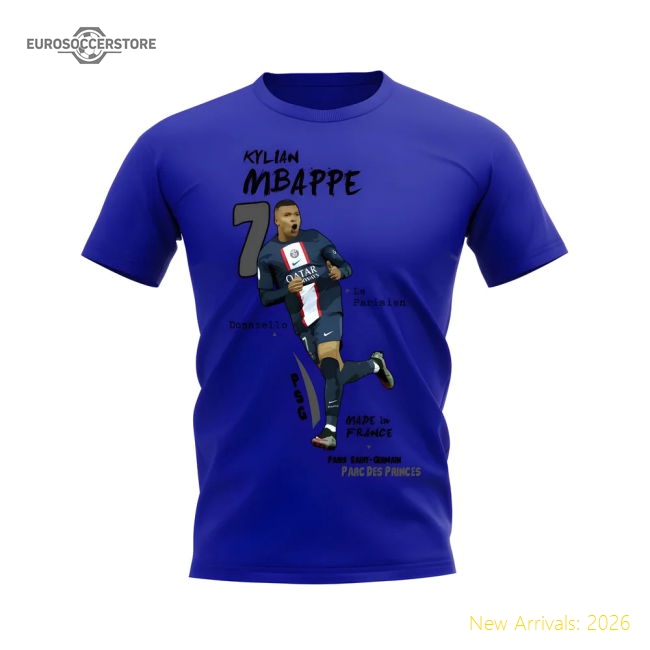 Kylian Mbappe PSG Graphic T-Shirt (Blue)-Football Jersey Hub