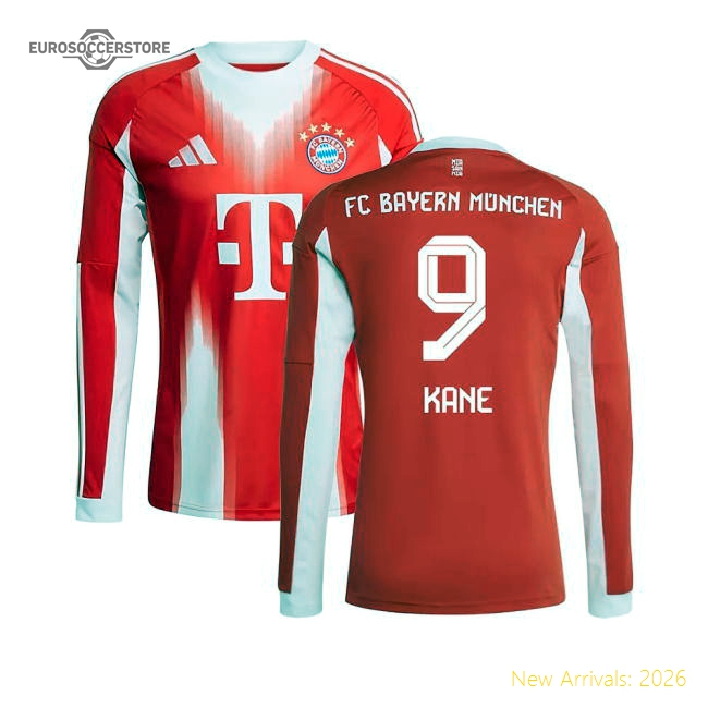 2025-2026 Bayern Munich Long Sleeve Home Shirt (Kane 9)-Football Jersey Hub