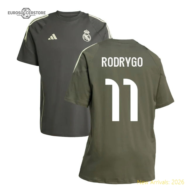 2025-2026 Real Madrid Training Tee (Utility Grey) (Rodrygo 11)-Football Jersey Hub