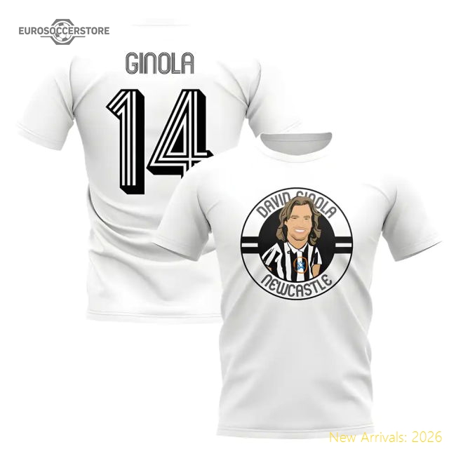David Ginola Newcastle Illustration T-Shirt (White)-Football Jersey Hub