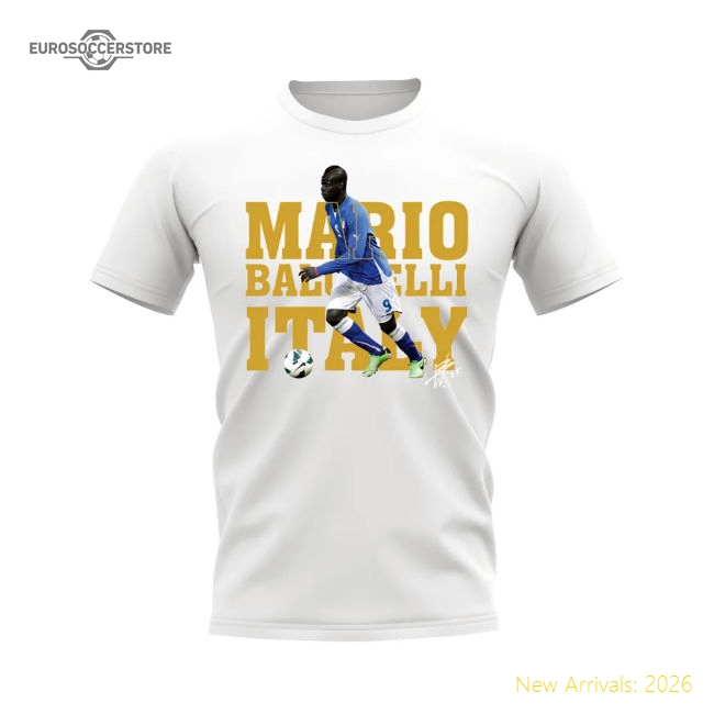 Mario Balotelli Italy Player Tee (White)-Football Jersey Hub