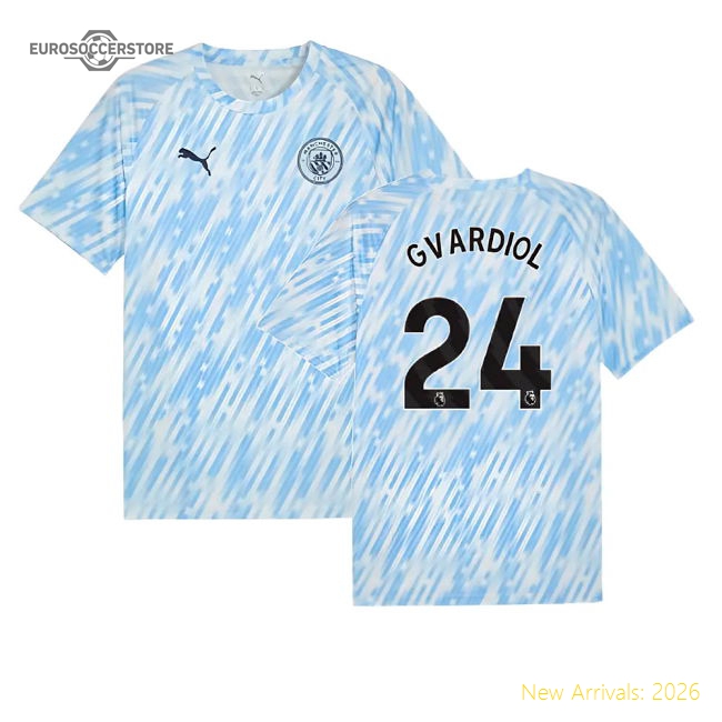 2025-2026 Man City Warm Up Jersey (Silver Sky) (Gvardiol 24)-Football Jersey Hub