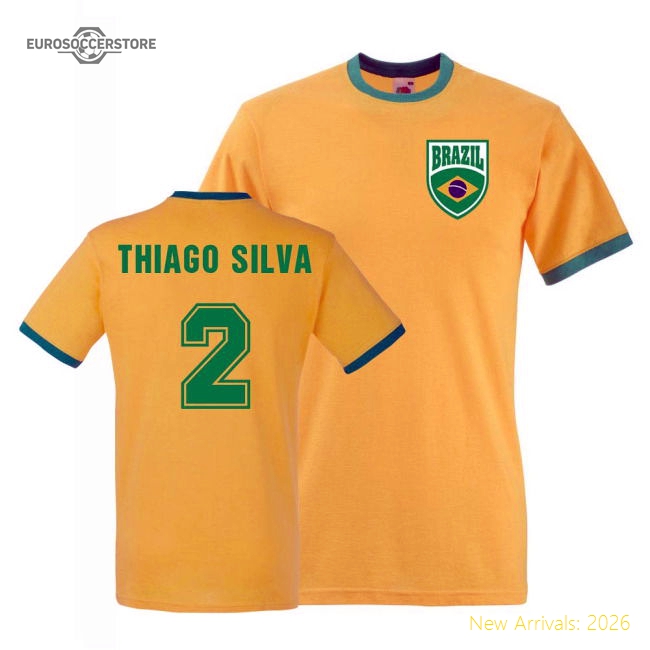 Thiago Silva Brazil Ringer Tee (yellow)-Football Jersey Hub