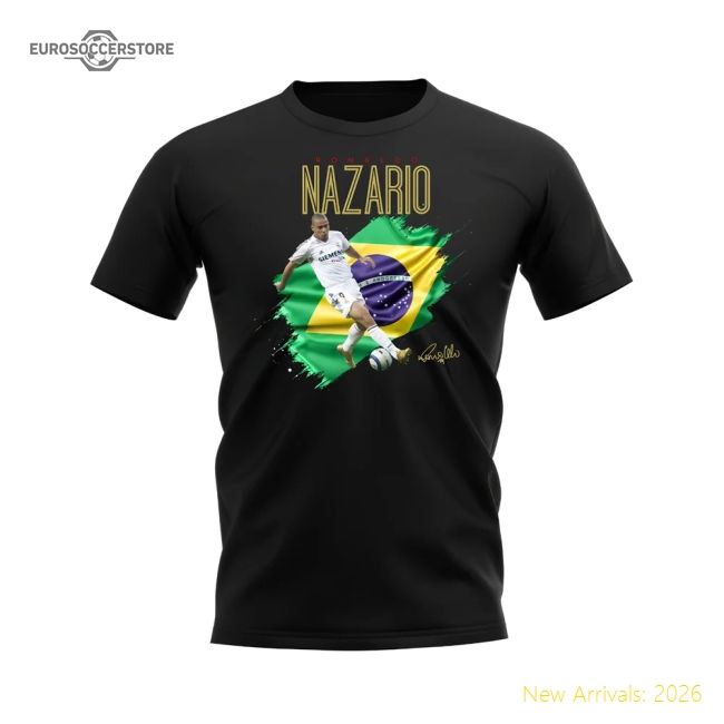 Ronaldo Nazario Real Madrid Flag T-Shirt (Black)-Football Jersey Hub