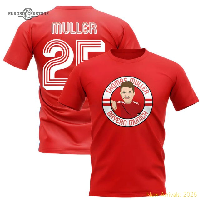 Thomas Muller Bayern Munich Illustration T-Shirt (Red)-Football Jersey Hub