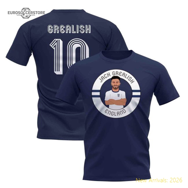Jack Grealish England Illustration T-Shirt (Navy)-Football Jersey Hub