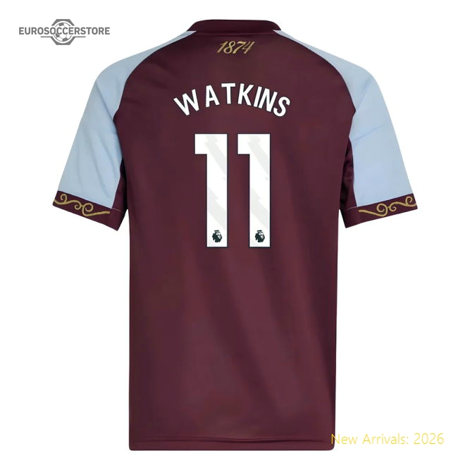 2025-2026 Aston Villa Home Shirt (Kids) (Watkins 11)-Football Jersey Hub