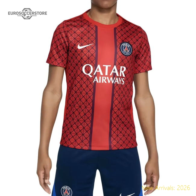 2025-2026 PSG Academy Pro Away Pre Match Shirt (Red) - Kids-Football Jersey Hub