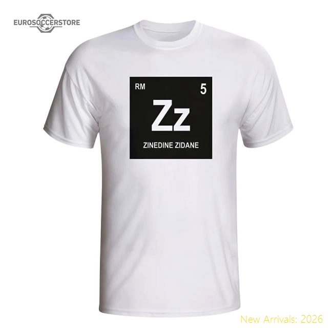 Zinedine Zidane Real Madrid Periodic Table T-shirt (white)-Football Jersey Hub