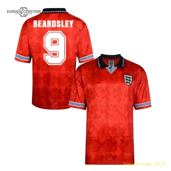 Score Draw England World Cup 1990 Away Shirt (Beardsley 9)-Football Jersey Hub