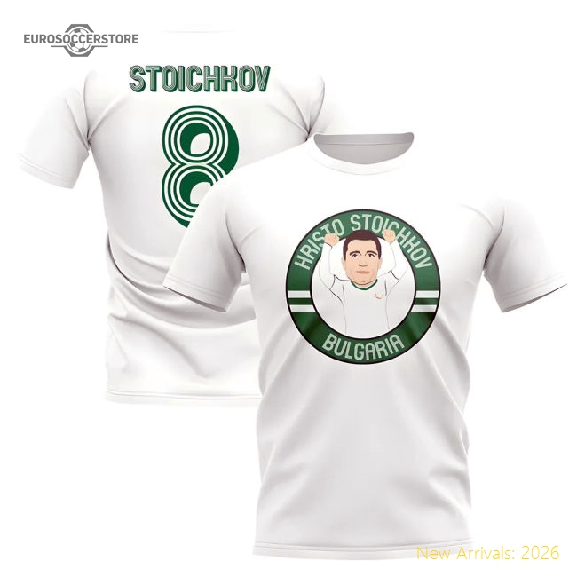 Hristo Stoichkov Bulgaria Illustration T-Shirt (White)-Football Jersey Hub