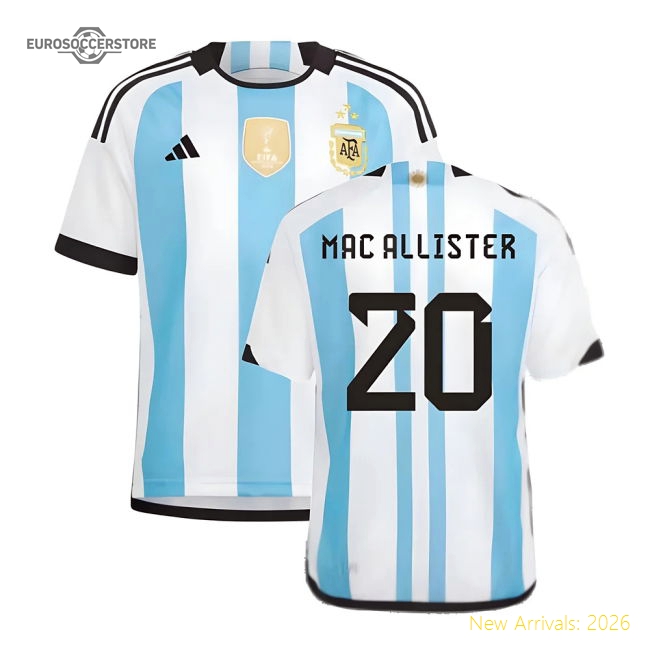 Argentina 2022 World Cup Winners Home Shirt - Kids (MAC ALLISTER 20)-Football Jersey Hub