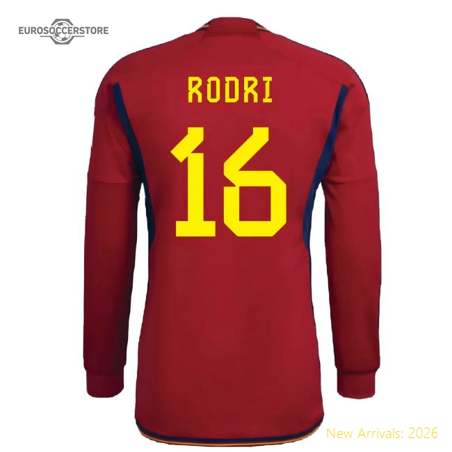 2022-2023 Spain Long Sleeve Home Shirt (RODRI 16)-Football Jersey Hub