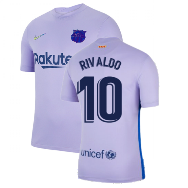 2021-2022 Barcelona Away Shirt (Kids) (RIVALDO 10)-Football Jersey Hub