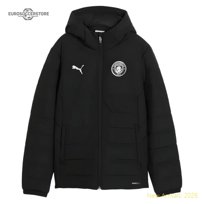 2025-2026 Man City Hooded Padded Coat (Black) - Kids-Football Jersey Hub