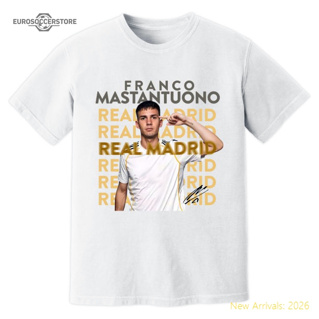 Franco Mastantuono Real Madrid New Signing T-Shirt (White)-Football Jersey Hub