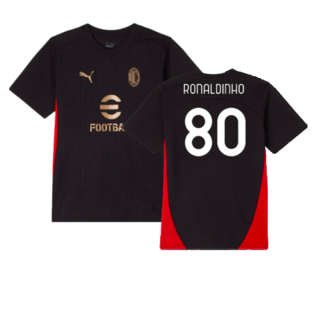 2024-2025 AC Milan Training Shirt (Black) - Kids (Ronaldinho 80)-Football Jersey Hub