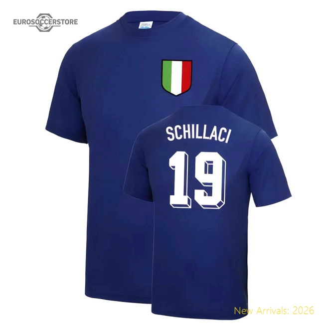 Totò Schillaci Italy World Cup Football T Shirt - Blue-Football Jersey Hub