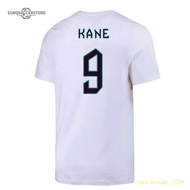 2022-2023 England Crest Tee (White) (Kane 9)-Football Jersey Hub