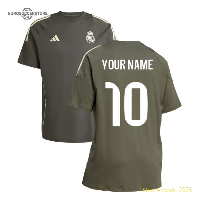 2025-2026 Real Madrid Training Tee (Utility Grey) (Your Name)-Football Jersey Hub