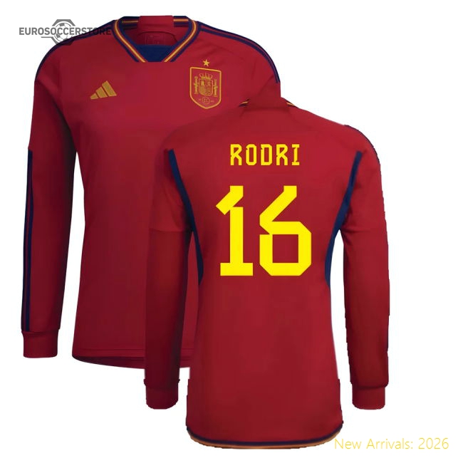 2022-2023 Spain Long Sleeve Home Shirt (RODRI 16)-Football Jersey Hub