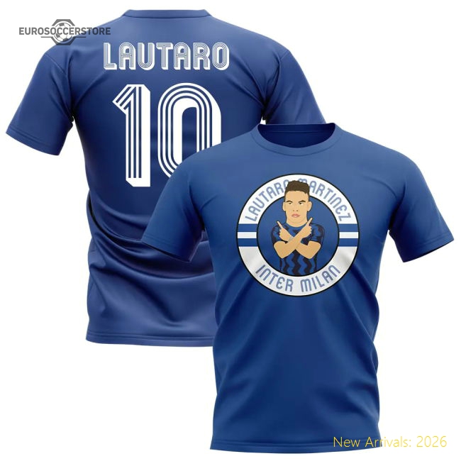 Lautaro Martínez Inter Milan Illustration T-Shirt (Royal)-Football Jersey Hub