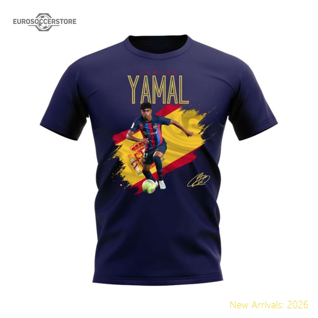 Lamine Yamal Barcelona Flag T-Shirt (Navy)-Football Jersey Hub