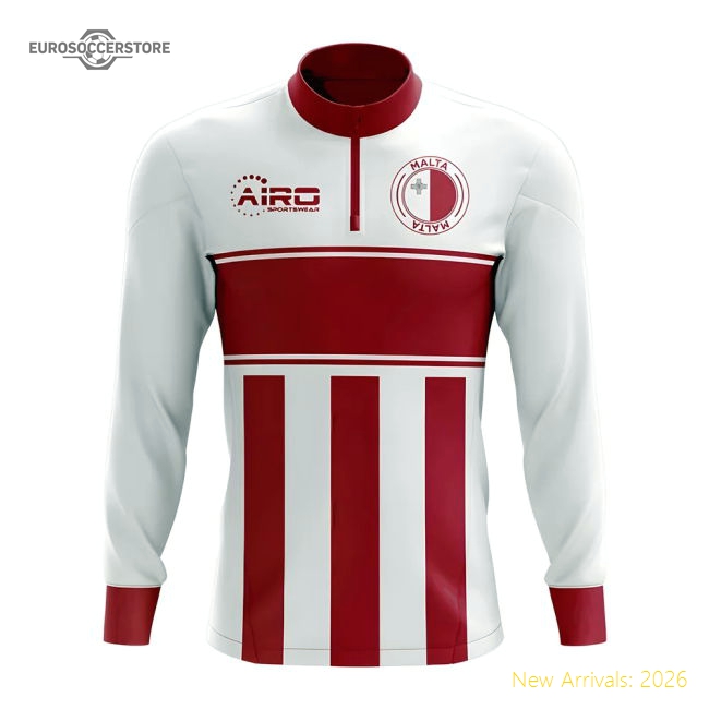 Malta Concept Football Half Zip Midlayer Top (White-Red)-Football Jersey Hub