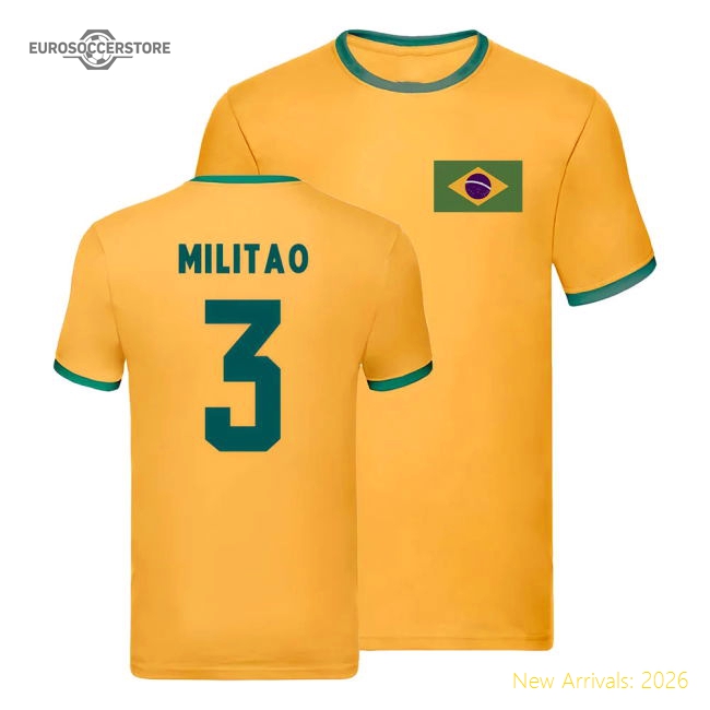 Brazil Ringer T-Shirt (Eder Militao 3)-Football Jersey Hub