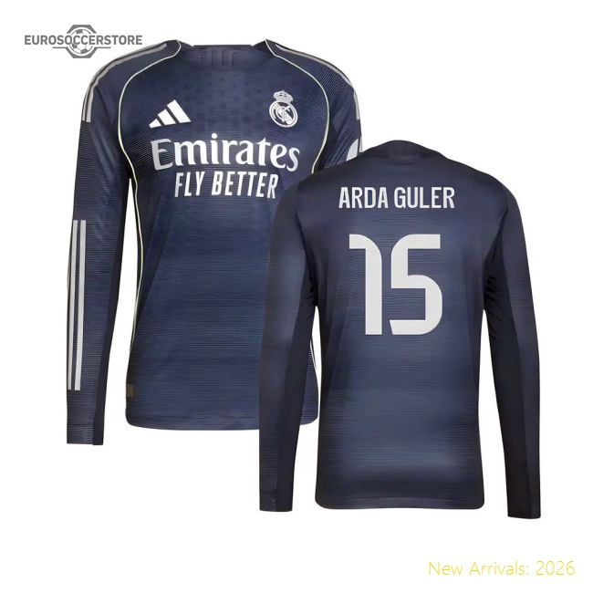 2025-2026 Real Madrid Authentic Long Sleeve Away Shirt (Arda Guler 15)-Football Jersey Hub