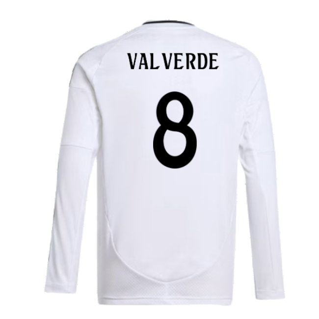 2024-2025 Real Madrid Long Sleeve Home Shirt (Kids) (Valverde 8)-Football Jersey Hub
