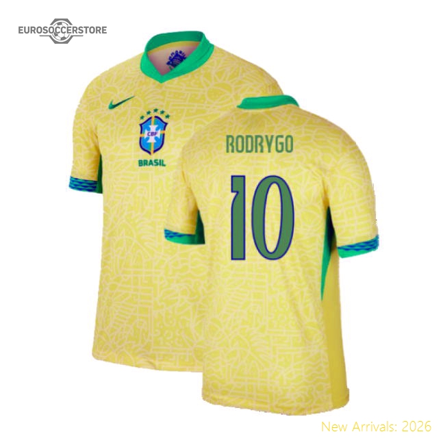 2024-2025 Brazil Home Shirt (Rodrygo 10)-Football Jersey Hub